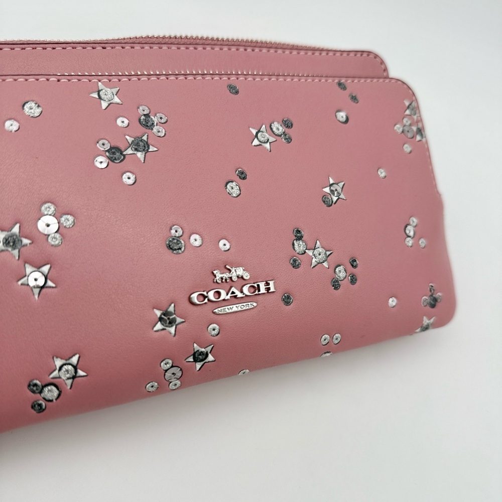 Coach Double Zip Wallet With Star Print Dusty Pink - Picture 2 of 13
